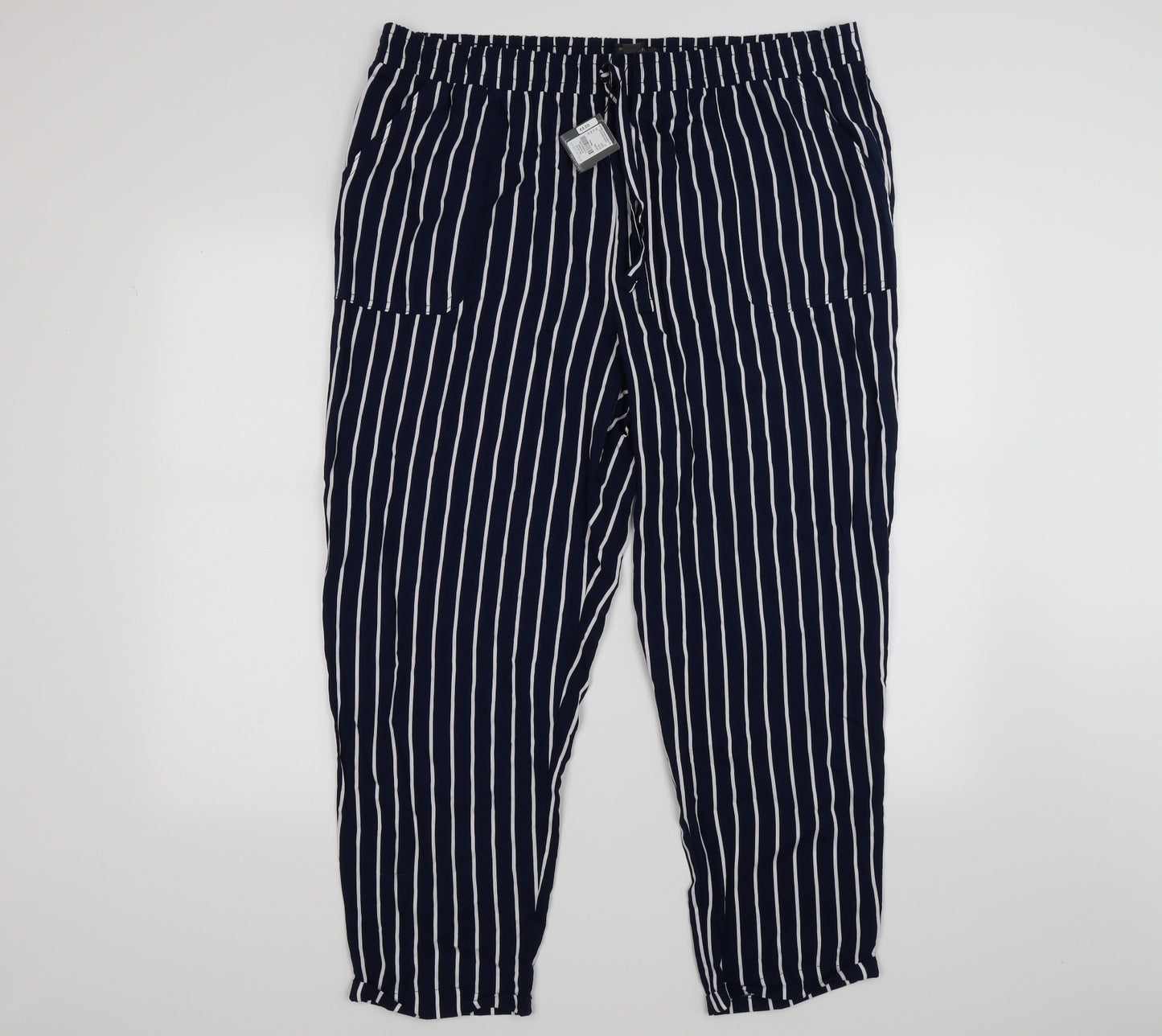 Primark Womens Blue Striped  Capri Trousers Size 20