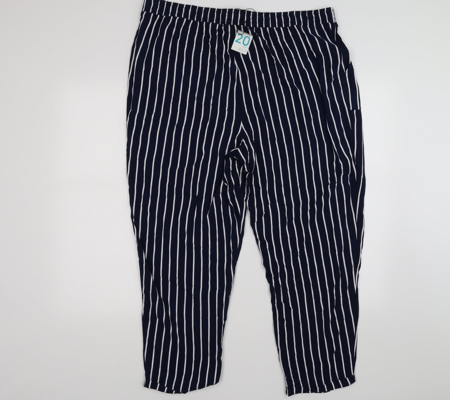 Primark Womens Blue Striped  Capri Trousers Size 20