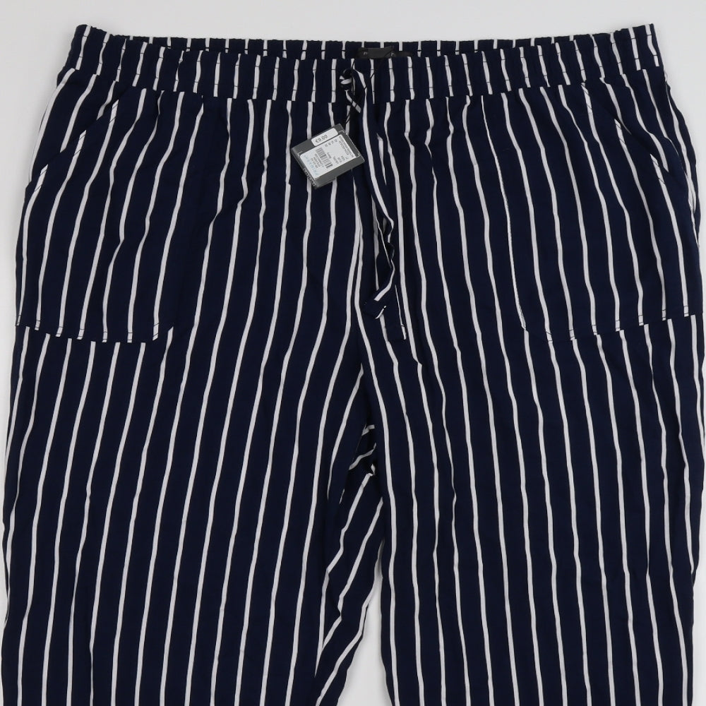 Primark Womens Blue Striped  Capri Trousers Size 20