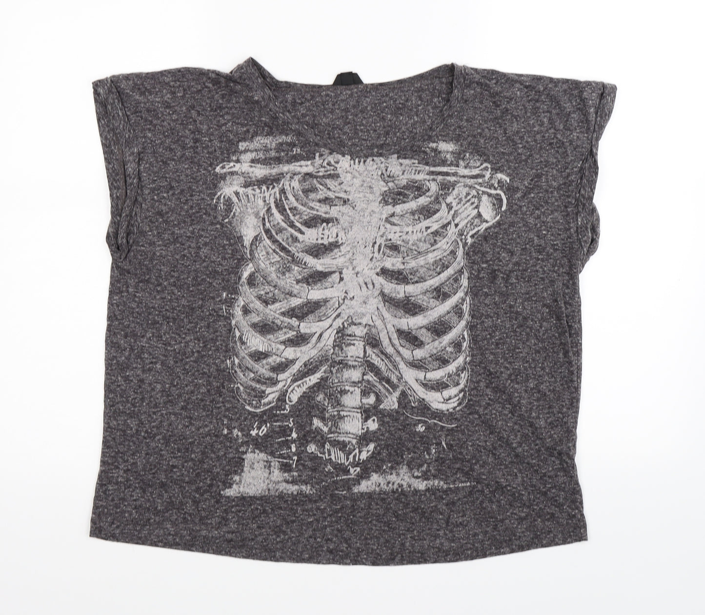 Topshop Womens Grey   Basic T-Shirt Size 12  - skeleton, halloween