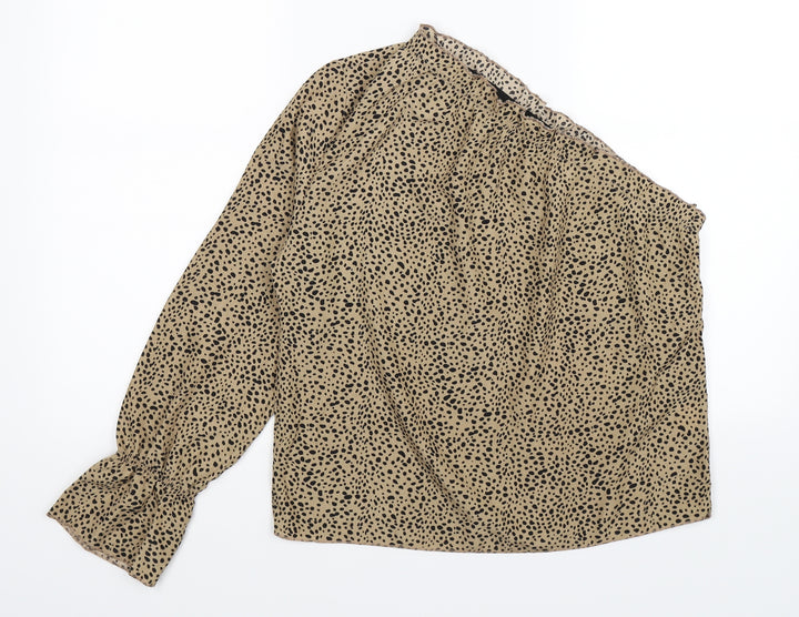 SheIn Womens Brown Polka Dot Basic Blouse Size S - one arm