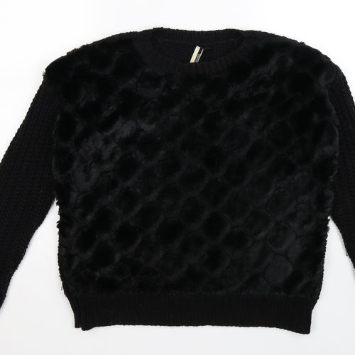 Topshop Womens Black  Knit Pullover Jumper Size 8  - velour,