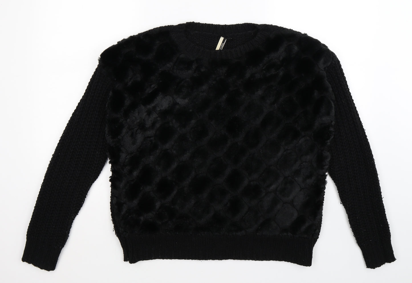 Topshop Womens Black  Knit Pullover Jumper Size 8  - velour,