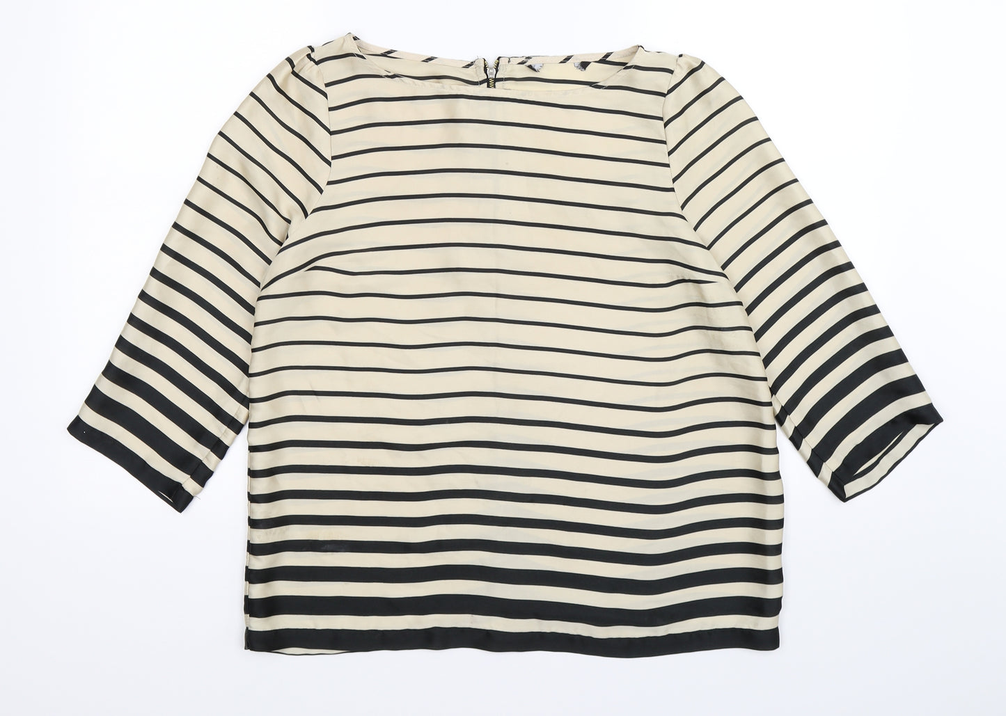 Preworn Womens Gold Striped Satin Basic Blouse Size 14