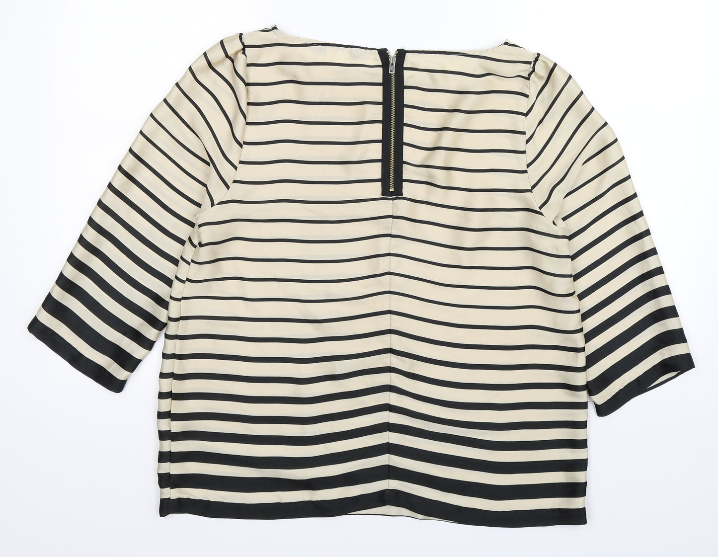 Preworn Womens Gold Striped Satin Basic Blouse Size 14