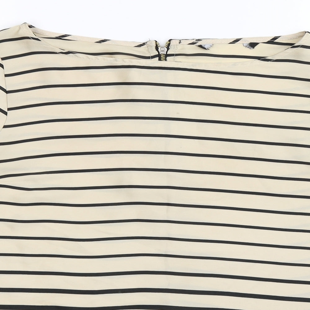 Preworn Womens Gold Striped Satin Basic Blouse Size 14