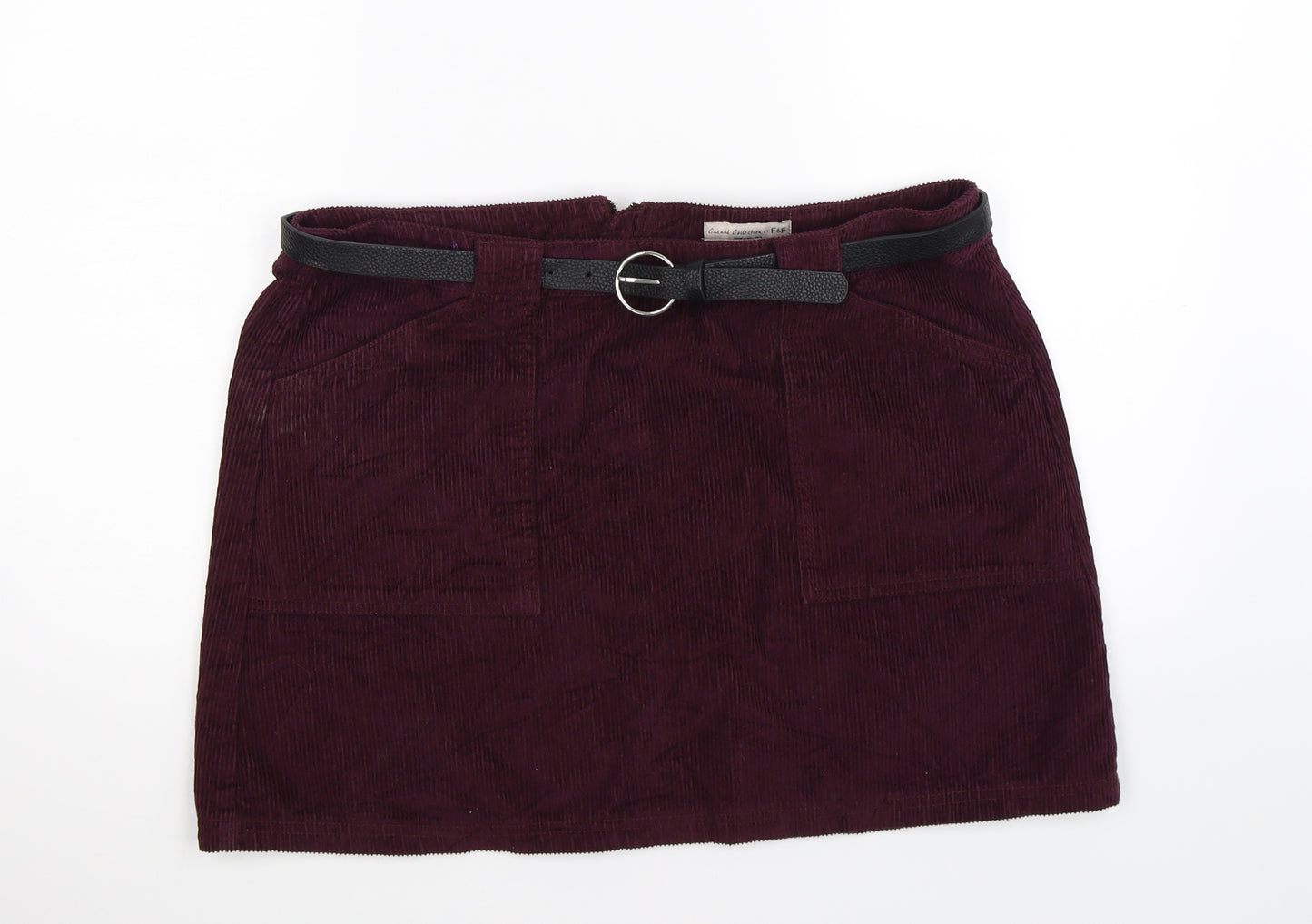 F&F Womens Purple Striped Corduroy Skater Skirt Size 16  - WITH BELT