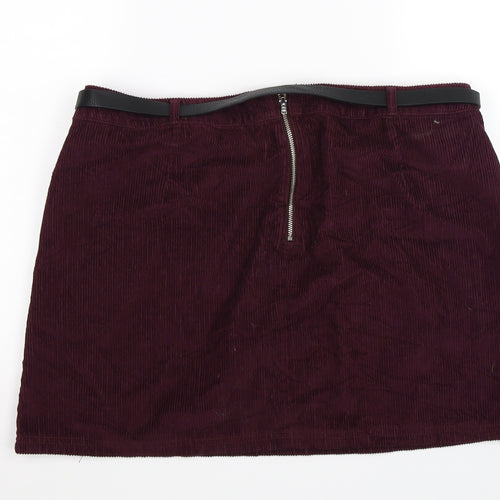 F&F Womens Purple Striped Corduroy Skater Skirt Size 16  - WITH BELT