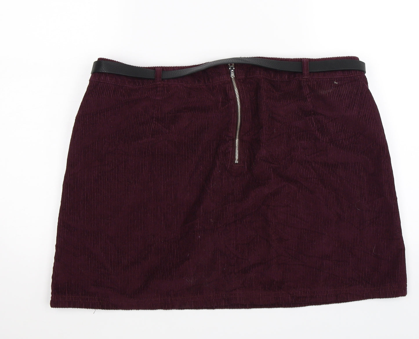 F&F Womens Purple Striped Corduroy Skater Skirt Size 16  - WITH BELT