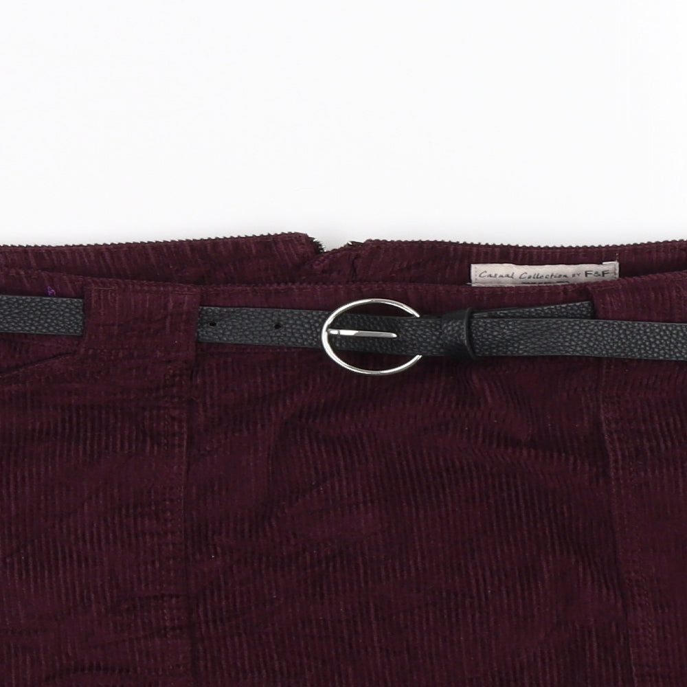 F&F Womens Purple Striped Corduroy Skater Skirt Size 16  - WITH BELT
