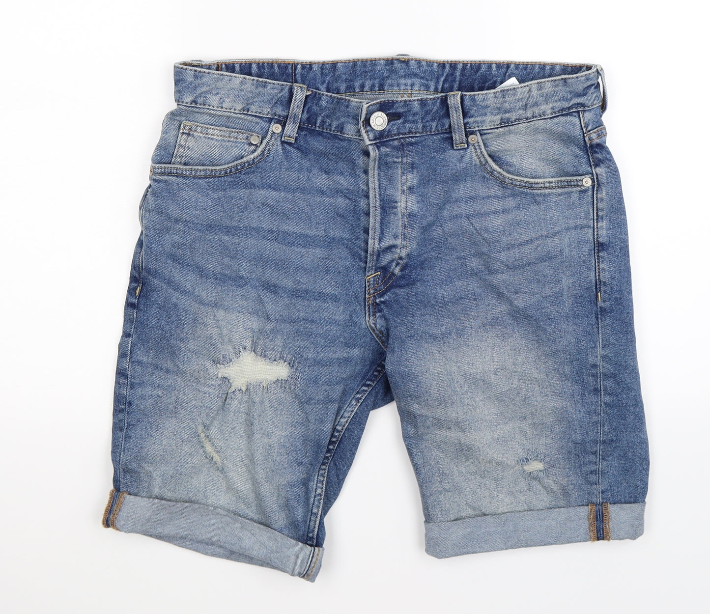 H&M Mens Blue  Denim Cargo Shorts Size 32