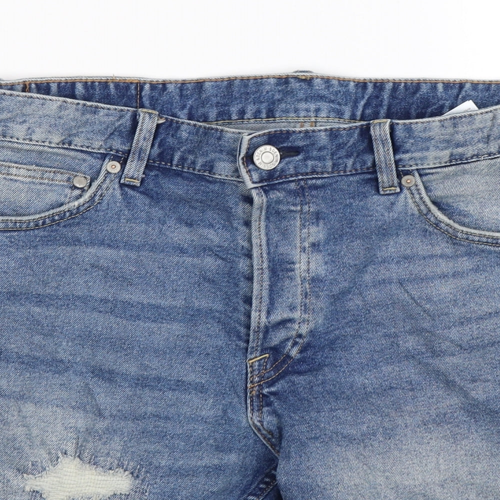 H&M Mens Blue  Denim Cargo Shorts Size 32