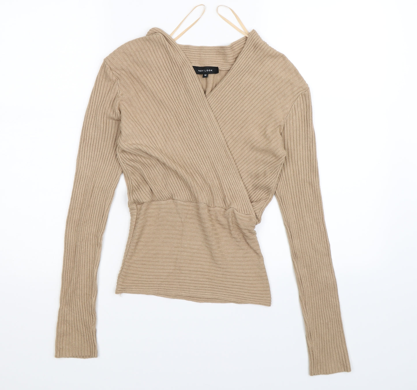 New Look Womens Brown Striped Knit Wrap Jumper Size 12