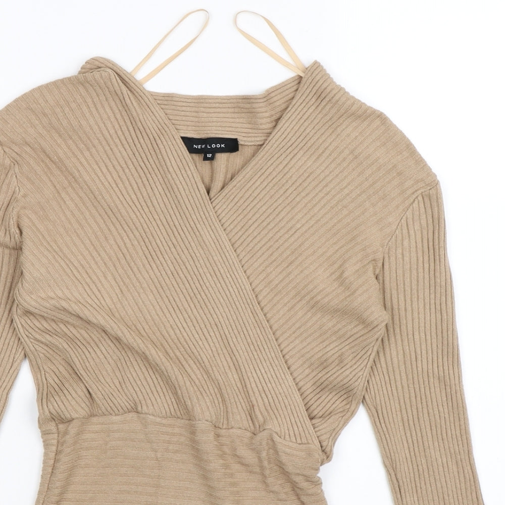 New Look Womens Brown Striped Knit Wrap Jumper Size 12