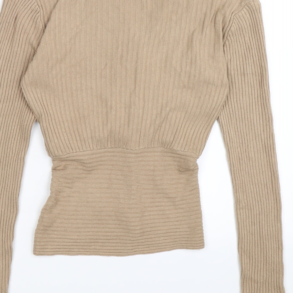New Look Womens Brown Striped Knit Wrap Jumper Size 12