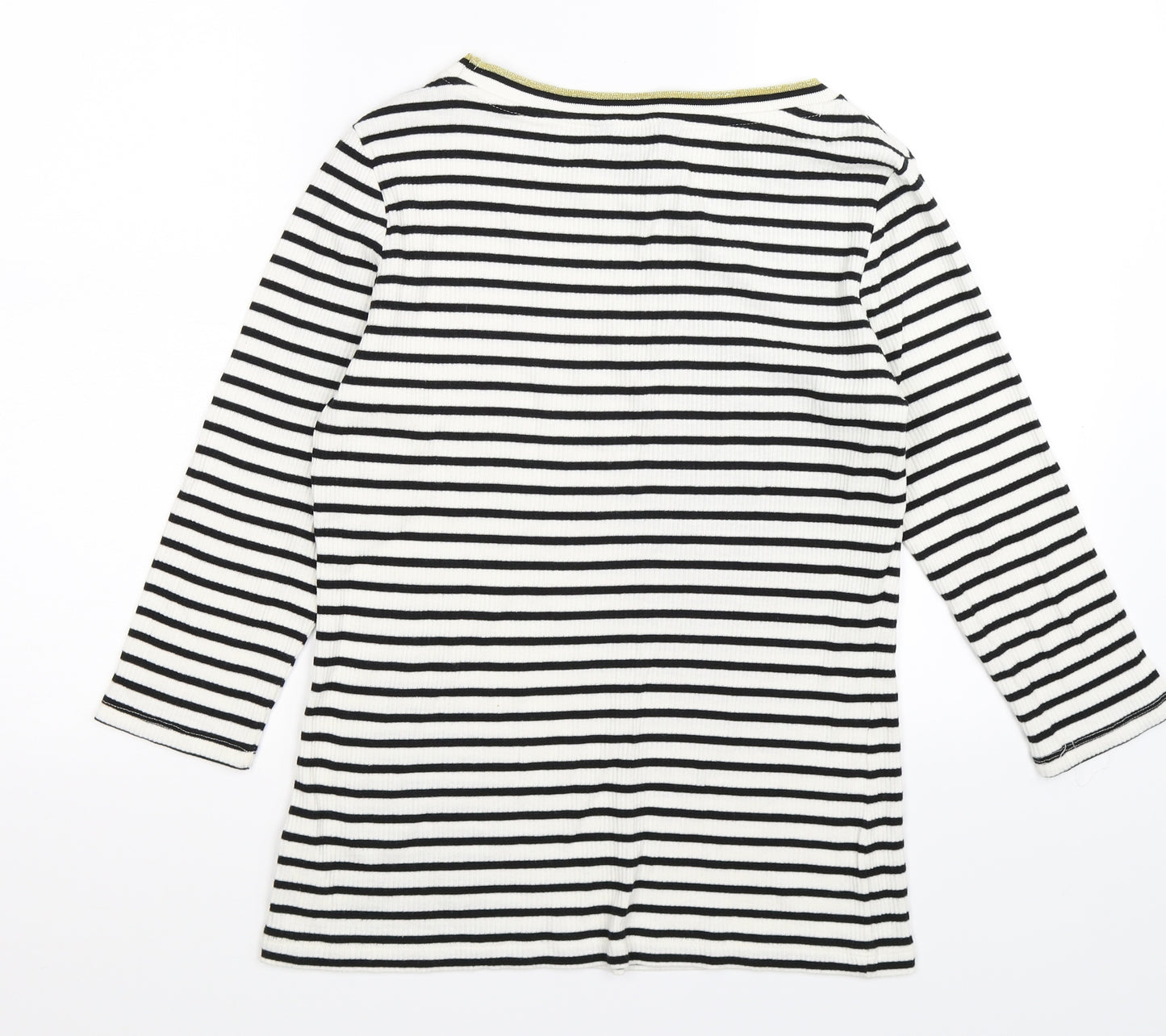 F&F Womens White Striped Knit Basic T-Shirt Size 12