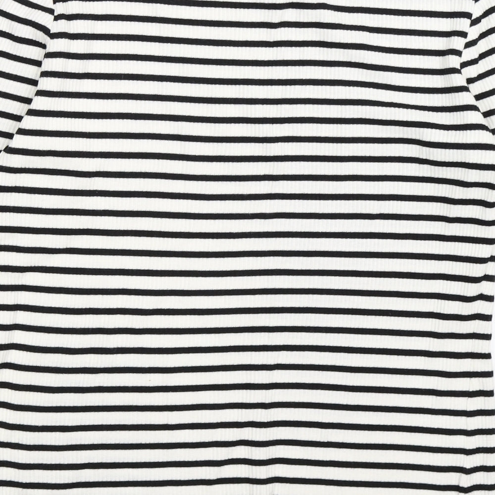 F&F Womens White Striped Knit Basic T-Shirt Size 12