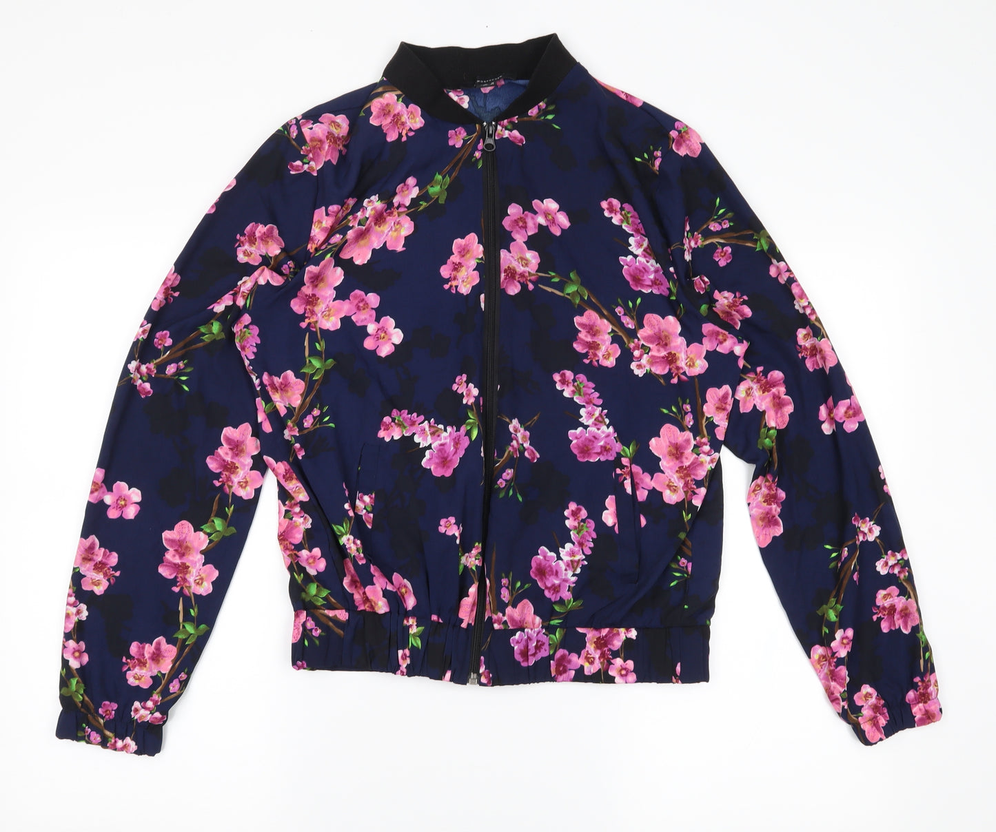 Atmosphere Womens Blue Floral  Bomber Jacket Coat Size 12