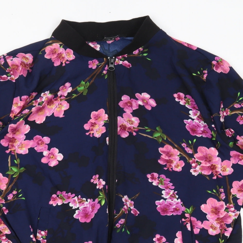Atmosphere Womens Blue Floral  Bomber Jacket Coat Size 12