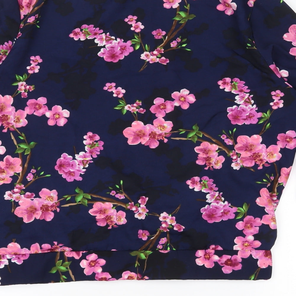 Atmosphere Womens Blue Floral  Bomber Jacket Coat Size 12