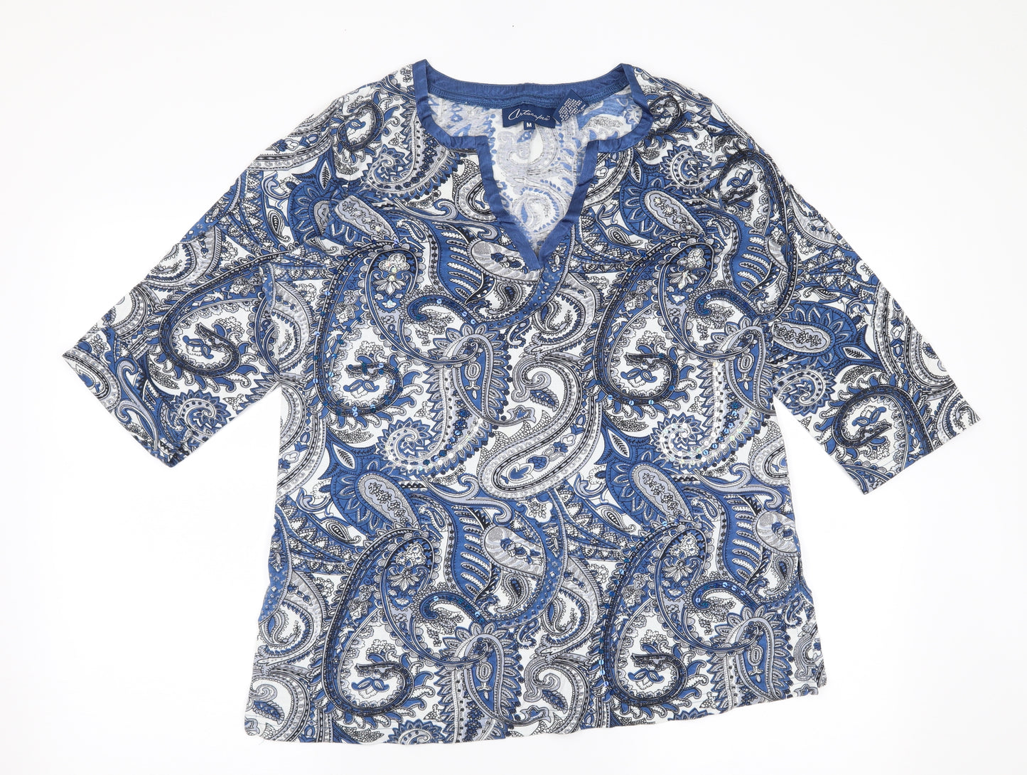 Preworn Womens Blue Floral  Basic Blouse Size M