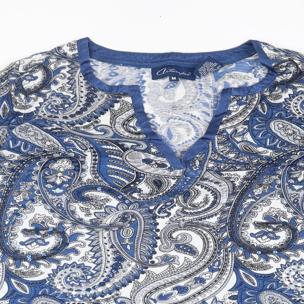 Preworn Womens Blue Floral  Basic Blouse Size M