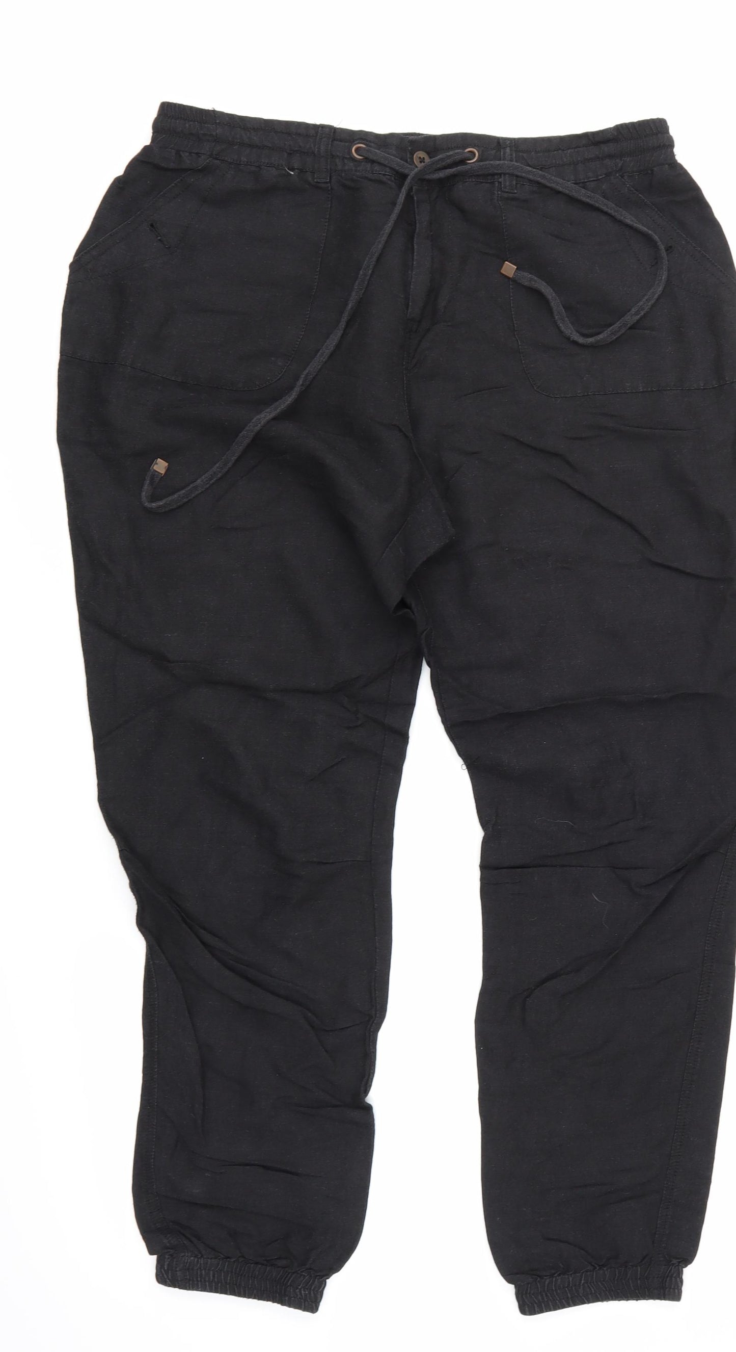 Linen Womens Black   Trousers  Size 14 L28 in