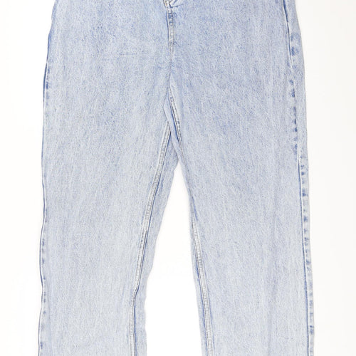 Boohoo Womens Blue   Wide-Leg Jeans Size 16 L33 in - Asymmetric zip