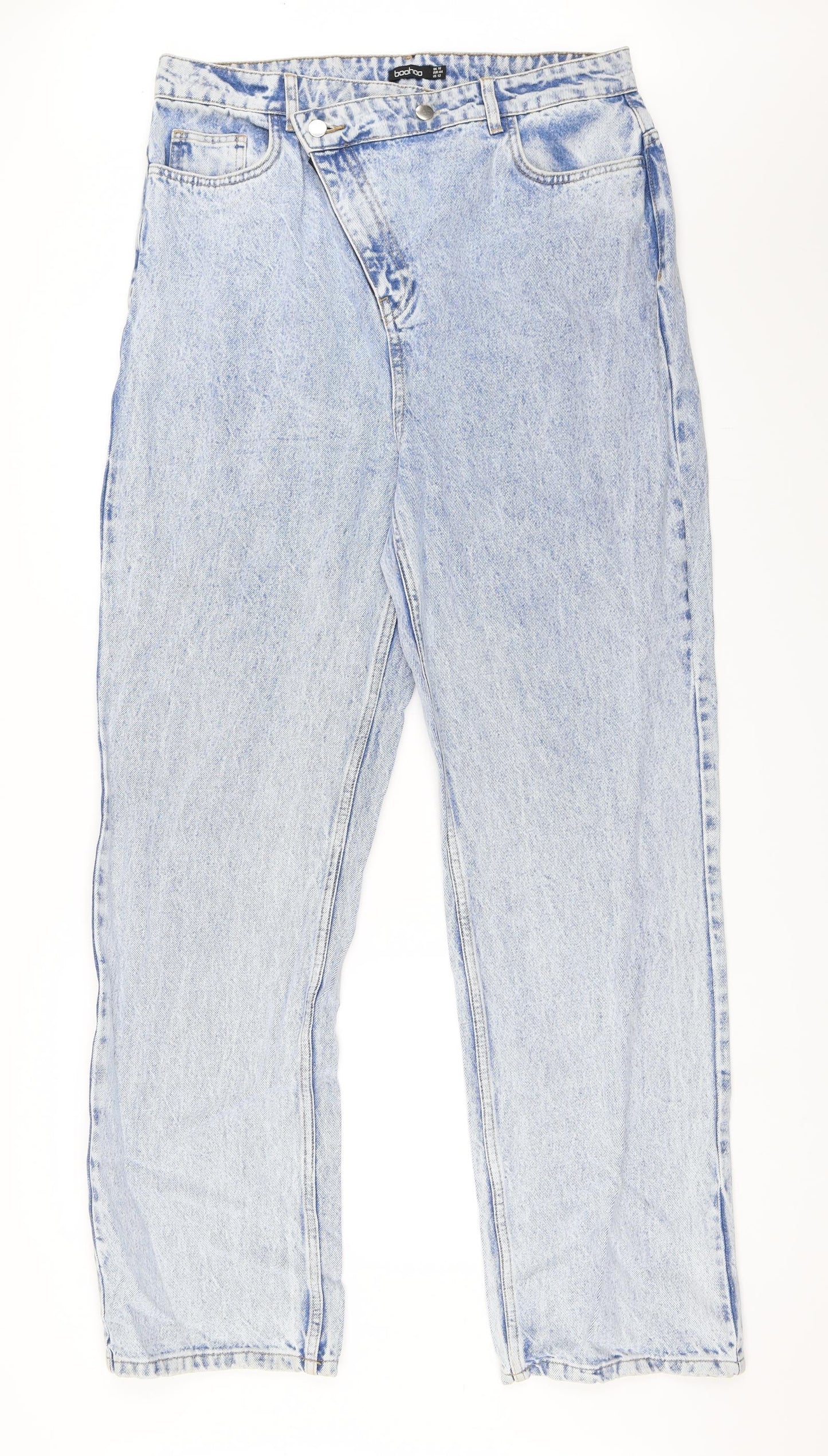 Boohoo Womens Blue   Wide-Leg Jeans Size 16 L33 in - Asymmetric zip