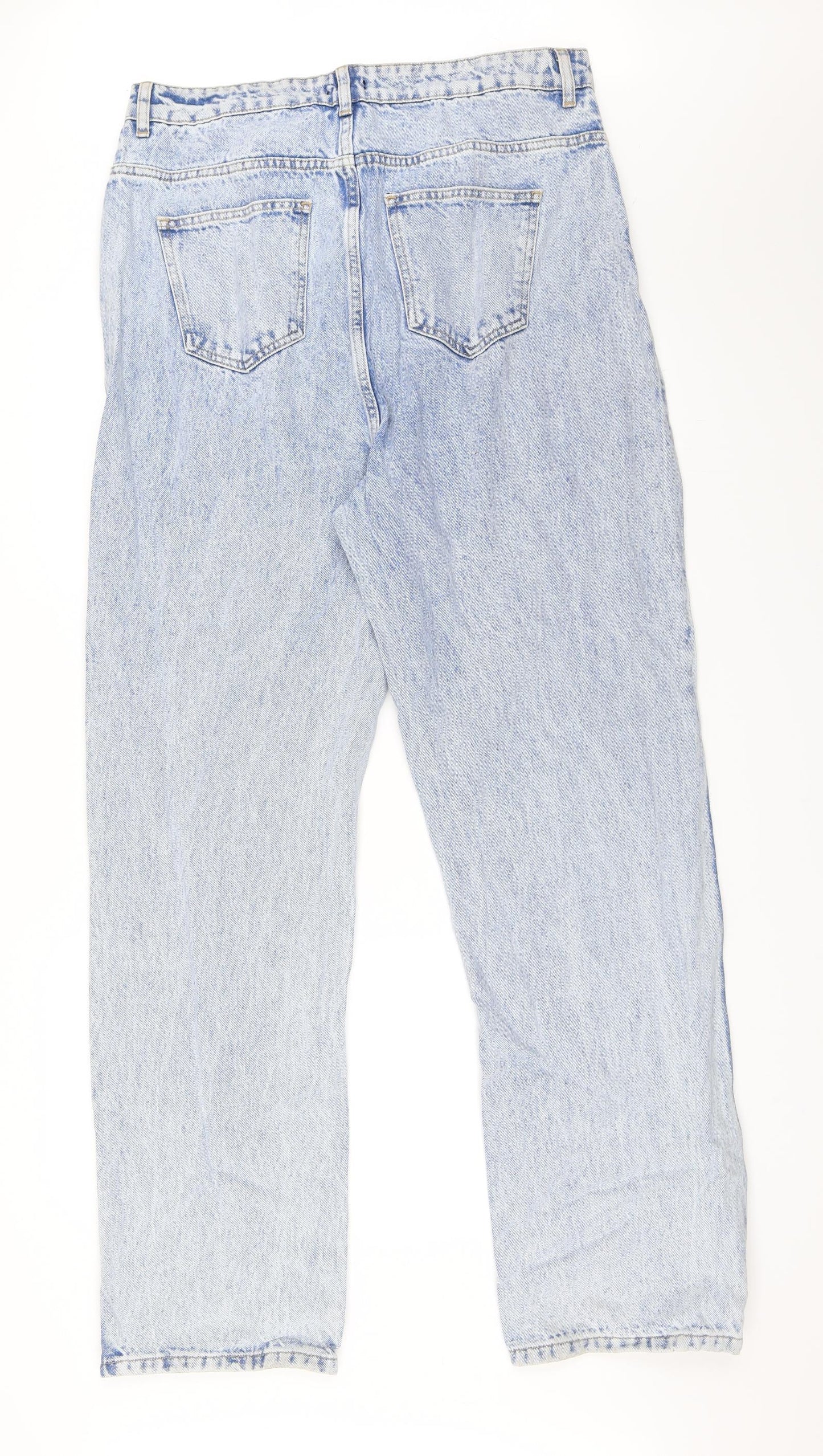 Boohoo Womens Blue   Wide-Leg Jeans Size 16 L33 in - Asymmetric zip