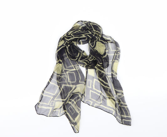 Front view of Preworn women’s black geometric scarf