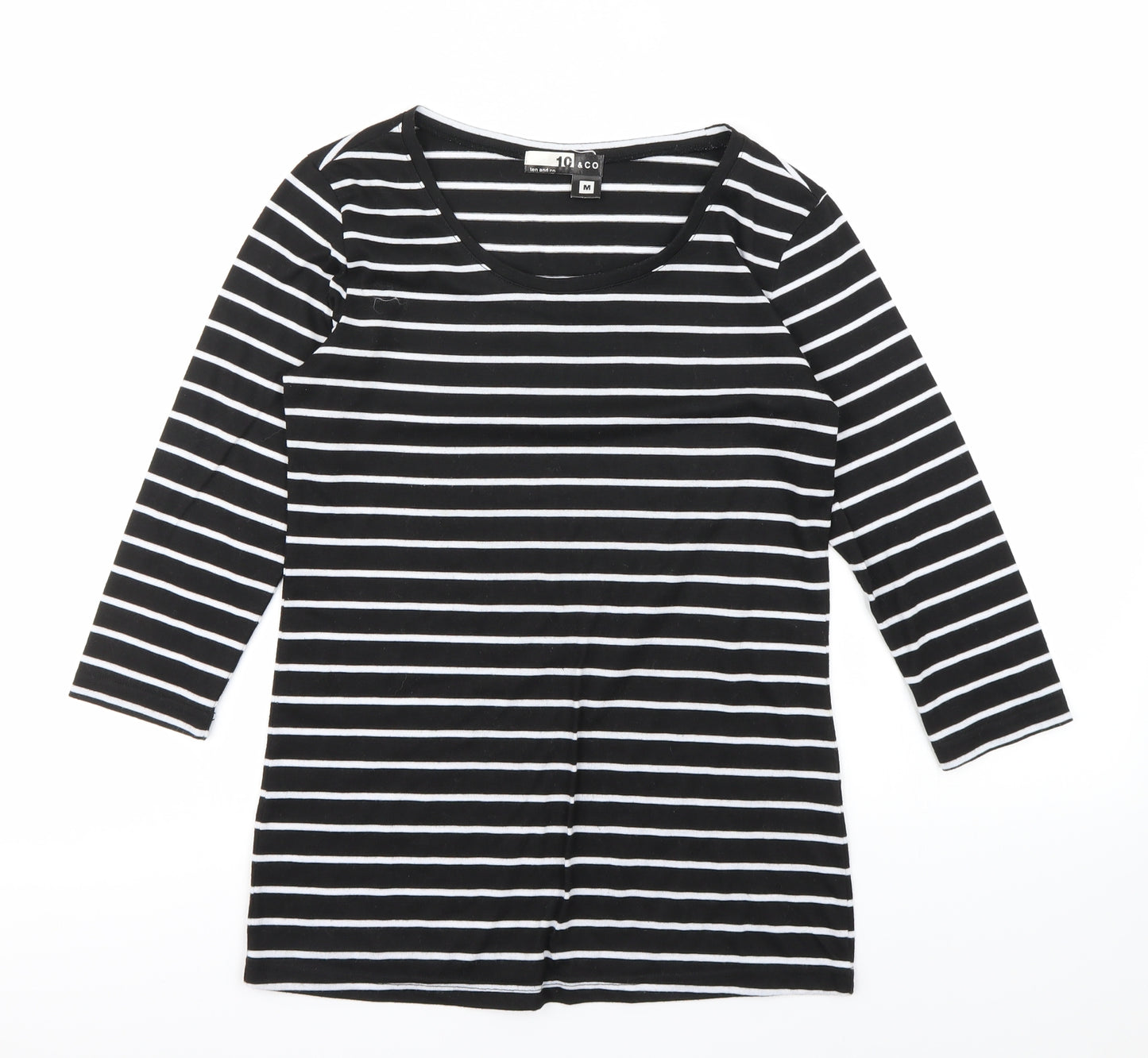 ten & co Womens Black Striped  Basic T-Shirt Size M