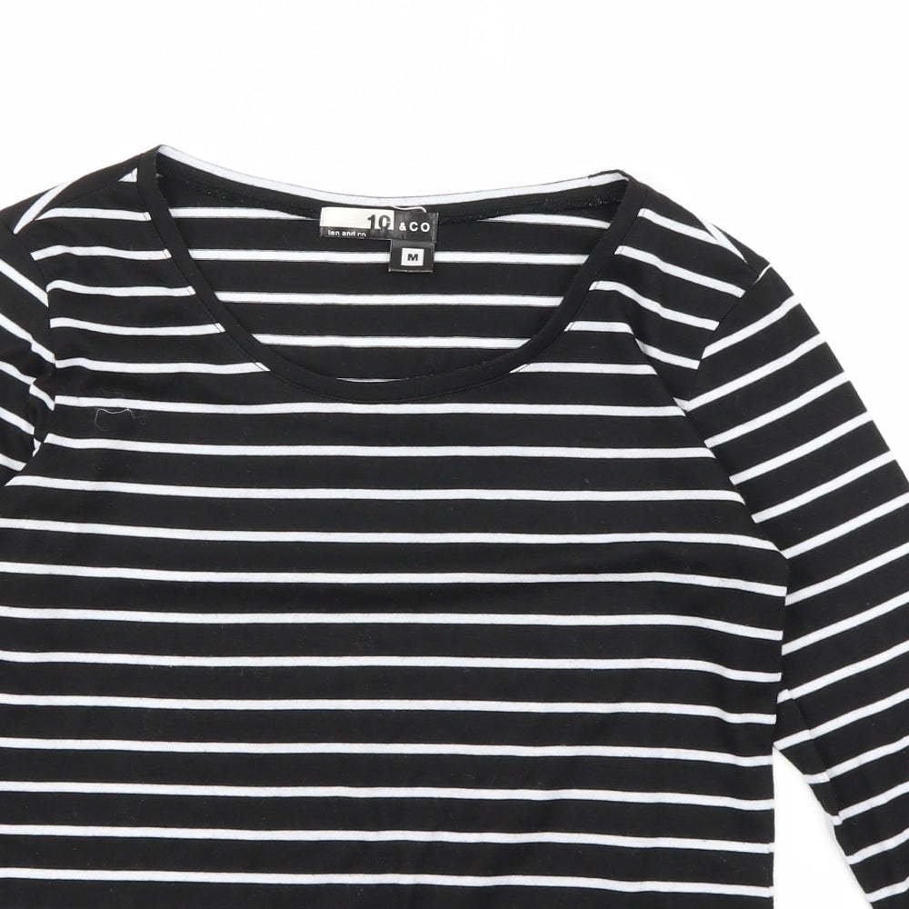 ten & co Womens Black Striped  Basic T-Shirt Size M