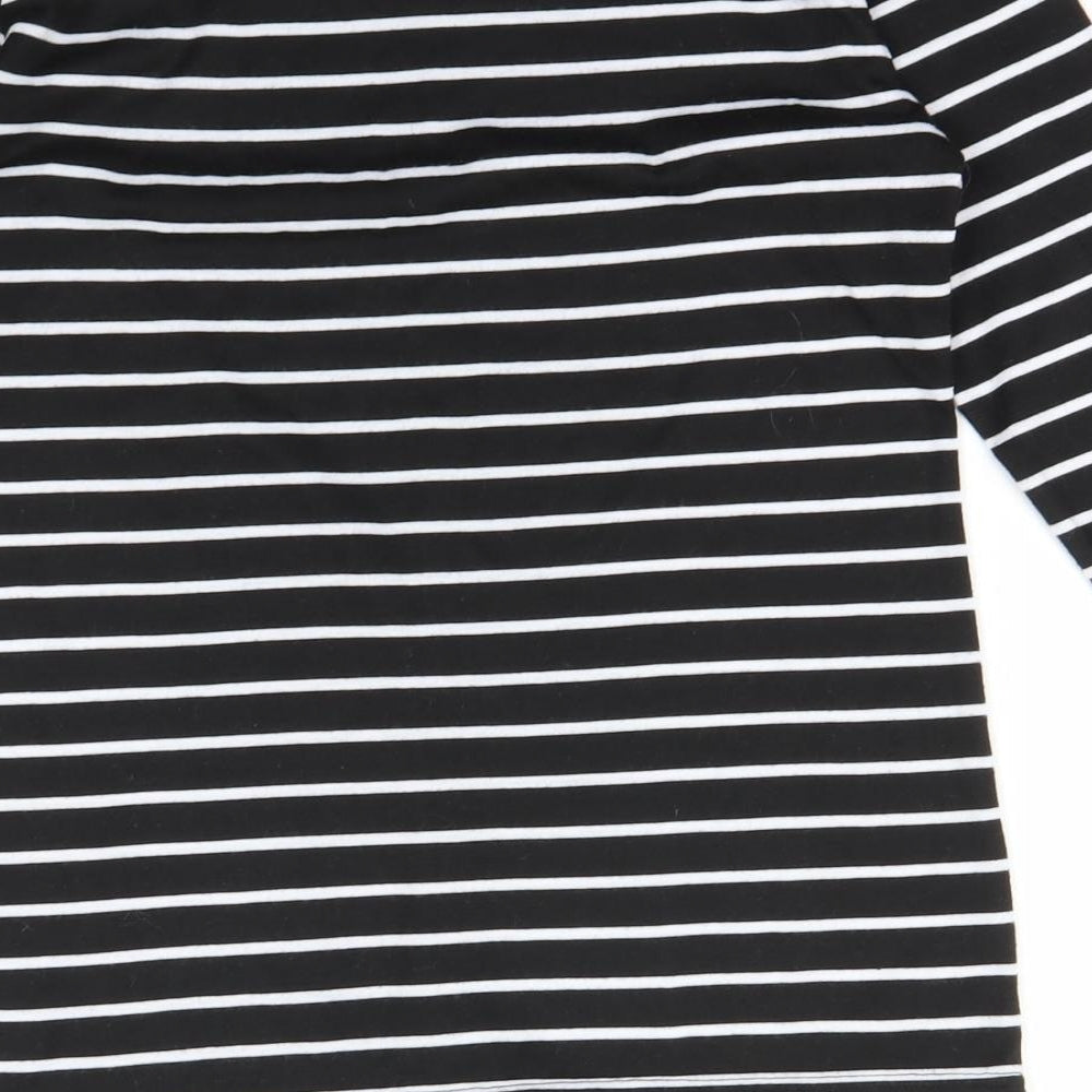 ten & co Womens Black Striped  Basic T-Shirt Size M
