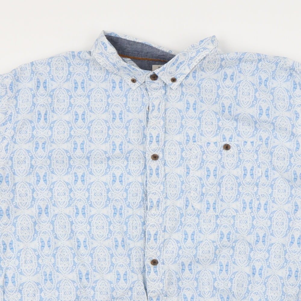 Authentic Casual Wear Mens Blue Geometric   Button-Up Size 2XL