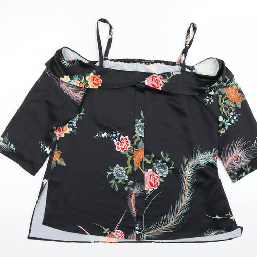 River Island Womens Black Floral  Basic Blouse Size 8
