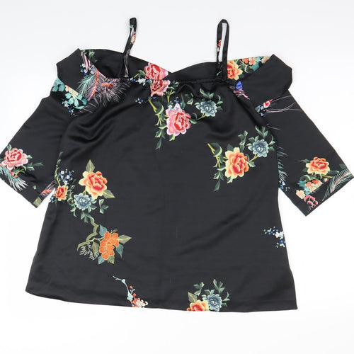 River Island Womens Black Floral  Basic Blouse Size 8