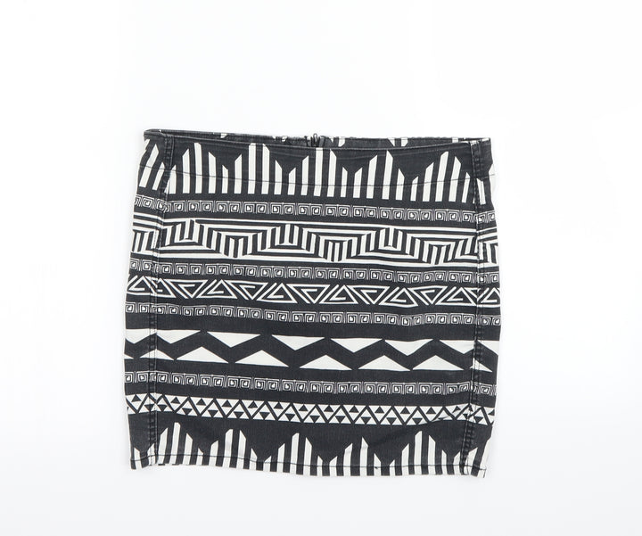 H&M Womens Black Geometric Mini Skirt Size 8