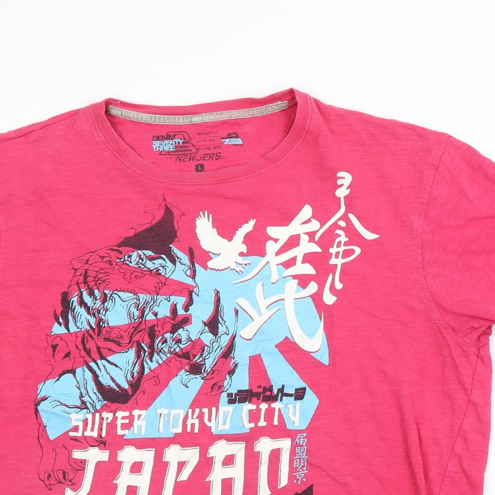 Denim Seventy3 Womens Pink   Basic T-Shirt Size L