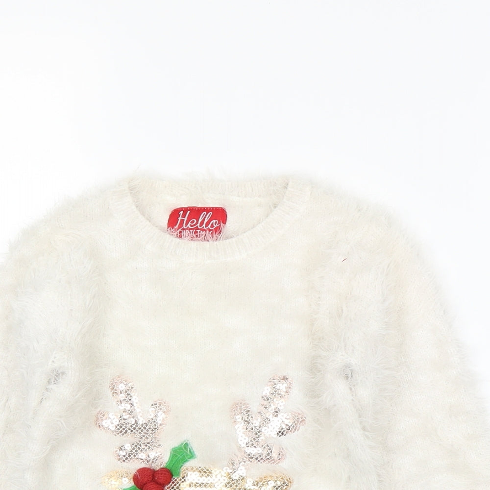 F&F Girls White   Pullover Jumper Size 3-4 Years