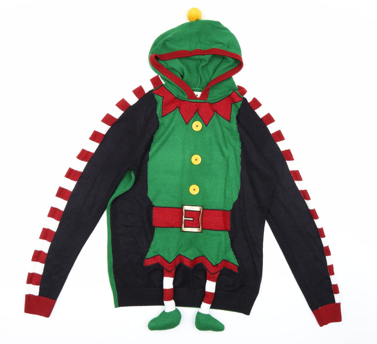 NEXT Mens Multicoloured  Knit Pullover Hoodie Size L  - Elf Christmas