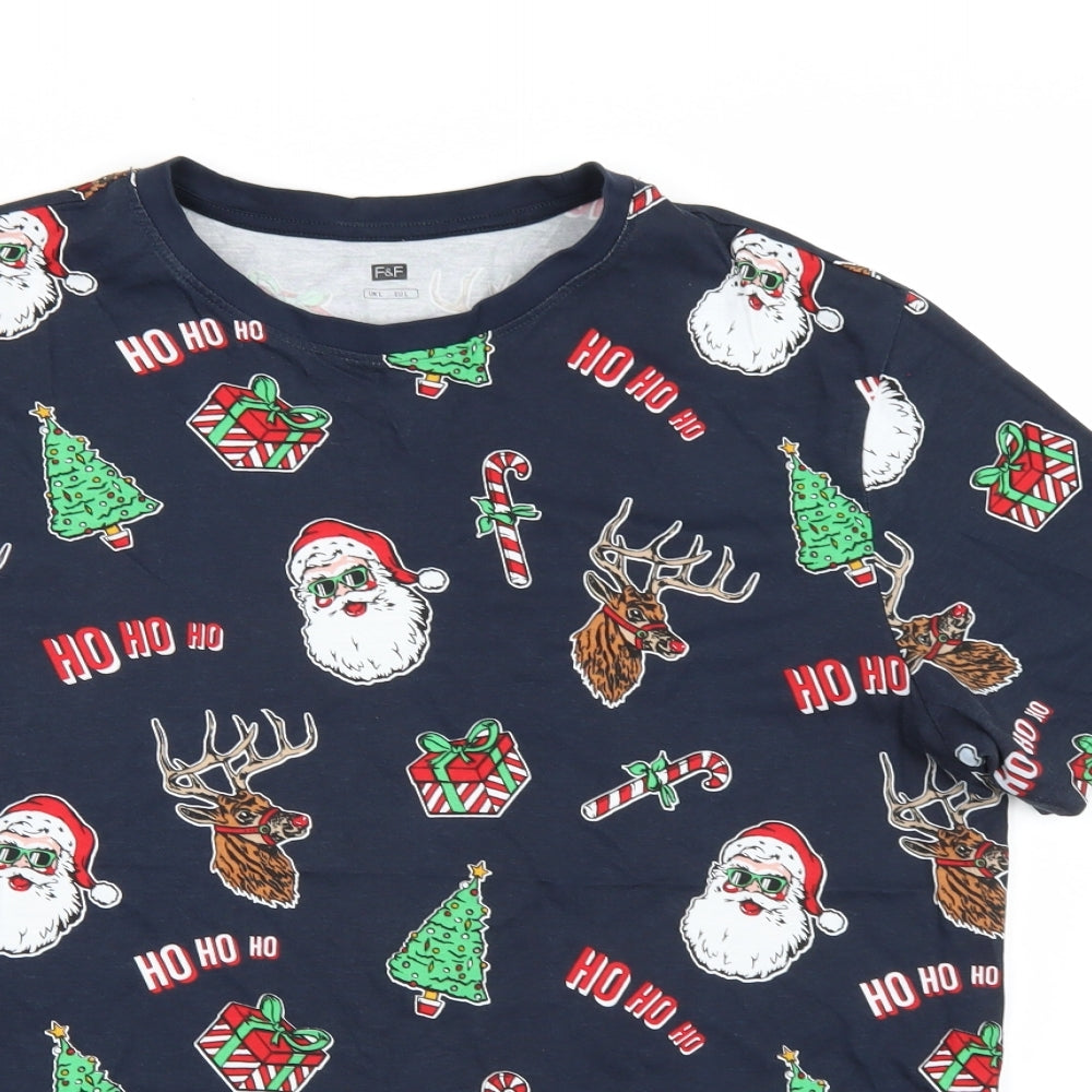 F&F Mens Blue    T-Shirt Size L  - Christmas