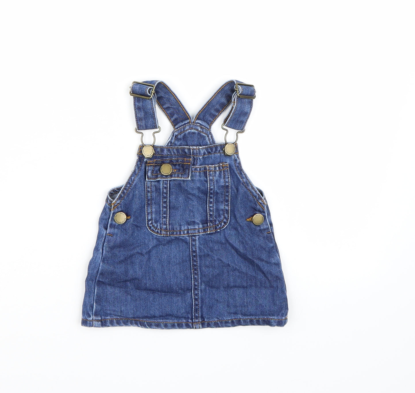 NEXT Girls Blue  Denim Pinafore/Dungaree Dress  Size 3-6 Months