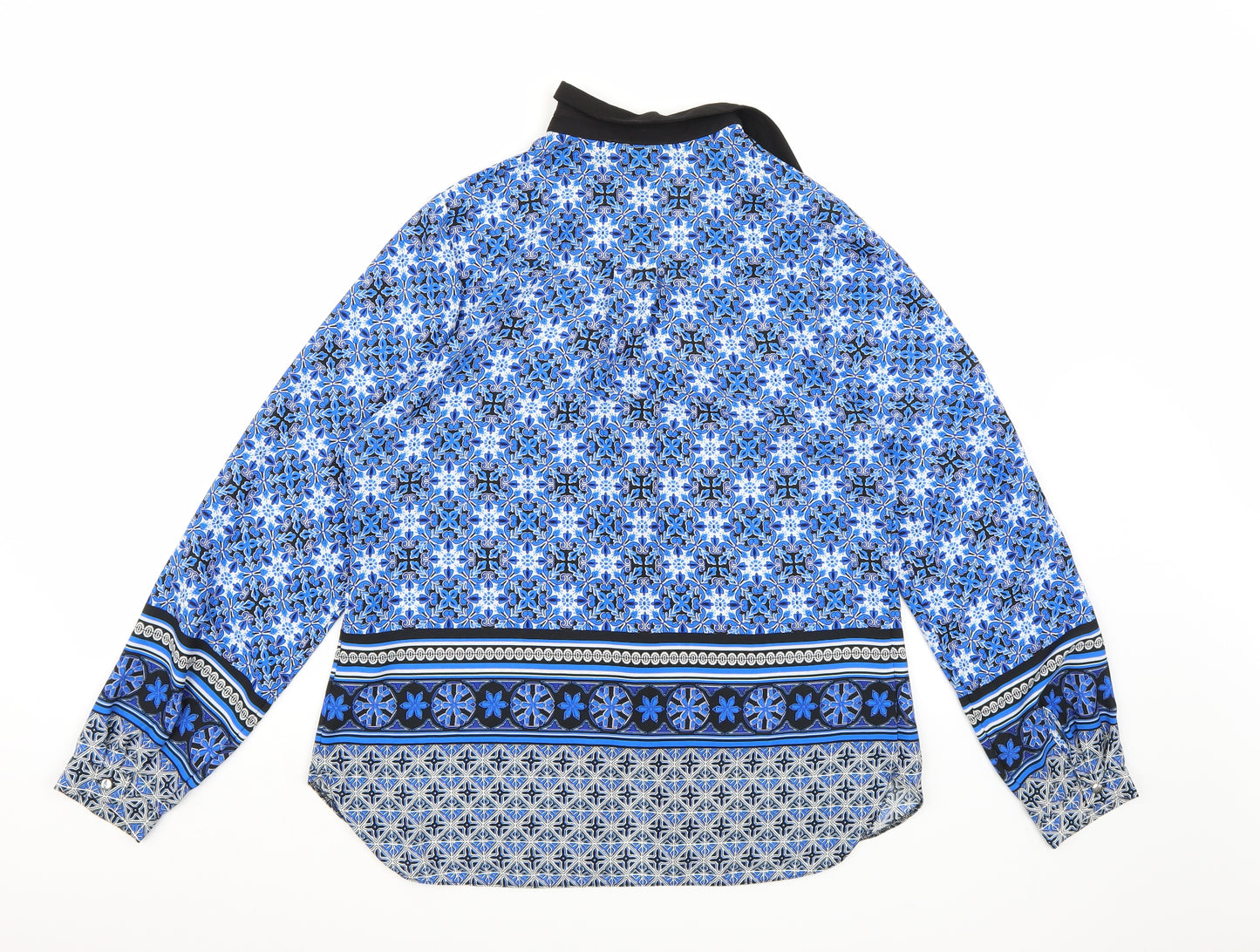 Papaya Womens Blue Geometric Chiffon Basic Blouse Size 12