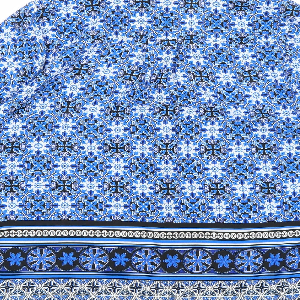 Papaya Womens Blue Geometric Chiffon Basic Blouse Size 12
