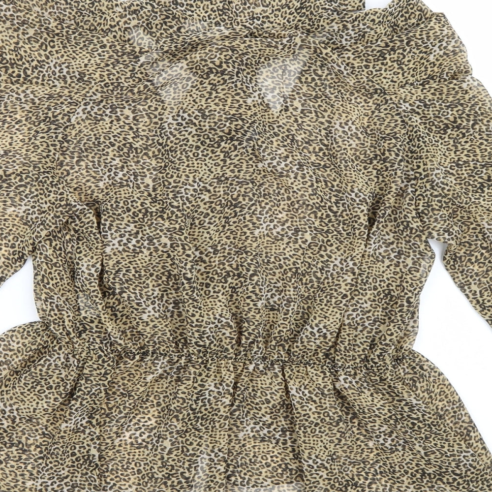 Zara Womens Brown Animal Print Chiffon Basic Blouse Size XS