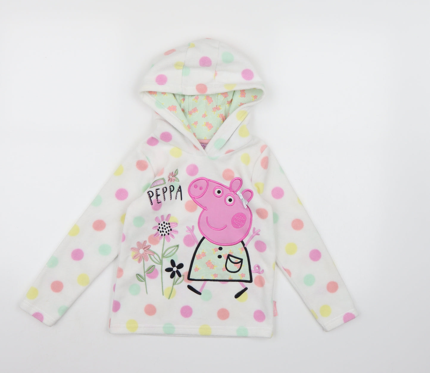TU Girls White Polka Dot Fleece Pullover Hoodie Size 4-5 Years  - Peppa Pig