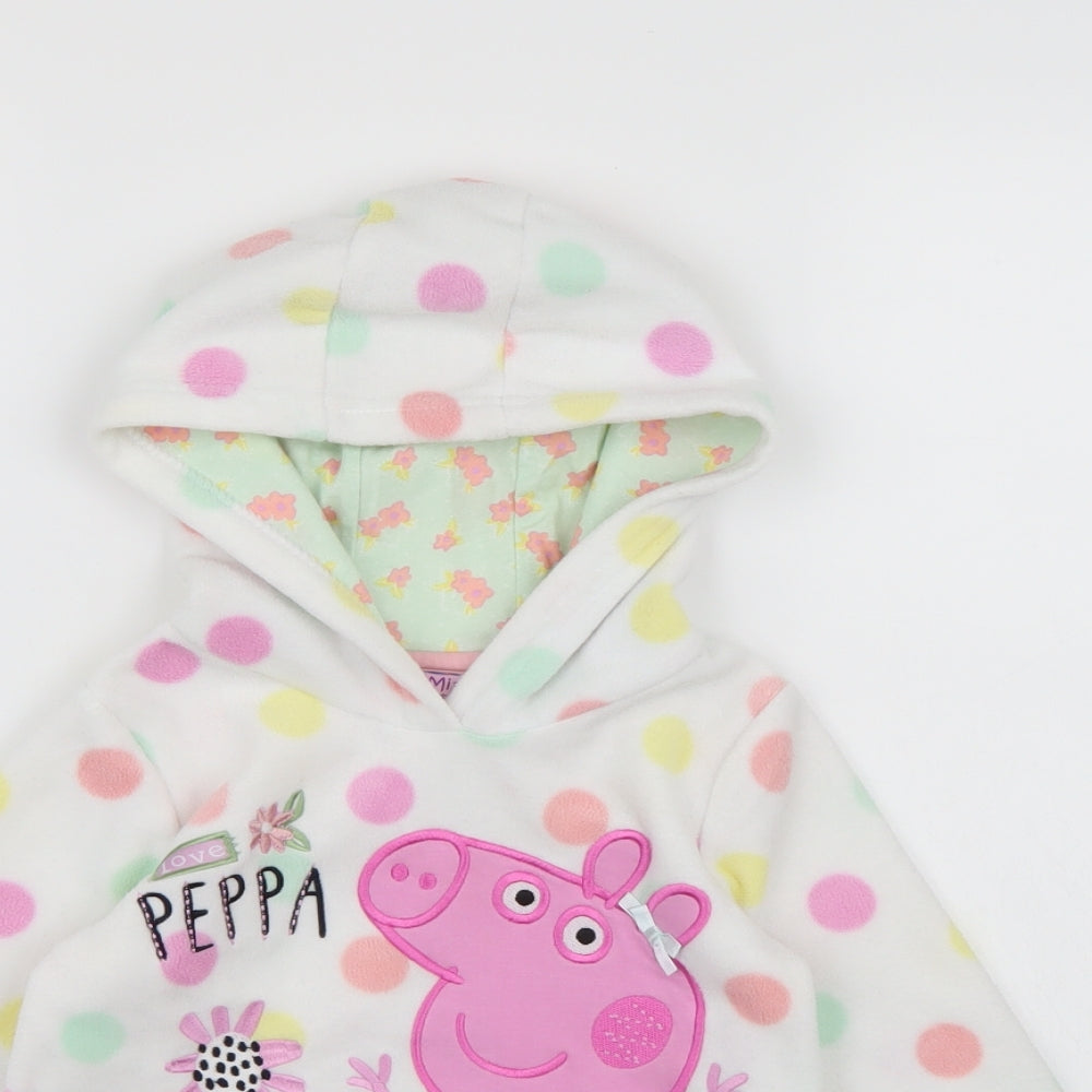 TU Girls White Polka Dot Fleece Pullover Hoodie Size 4-5 Years  - Peppa Pig