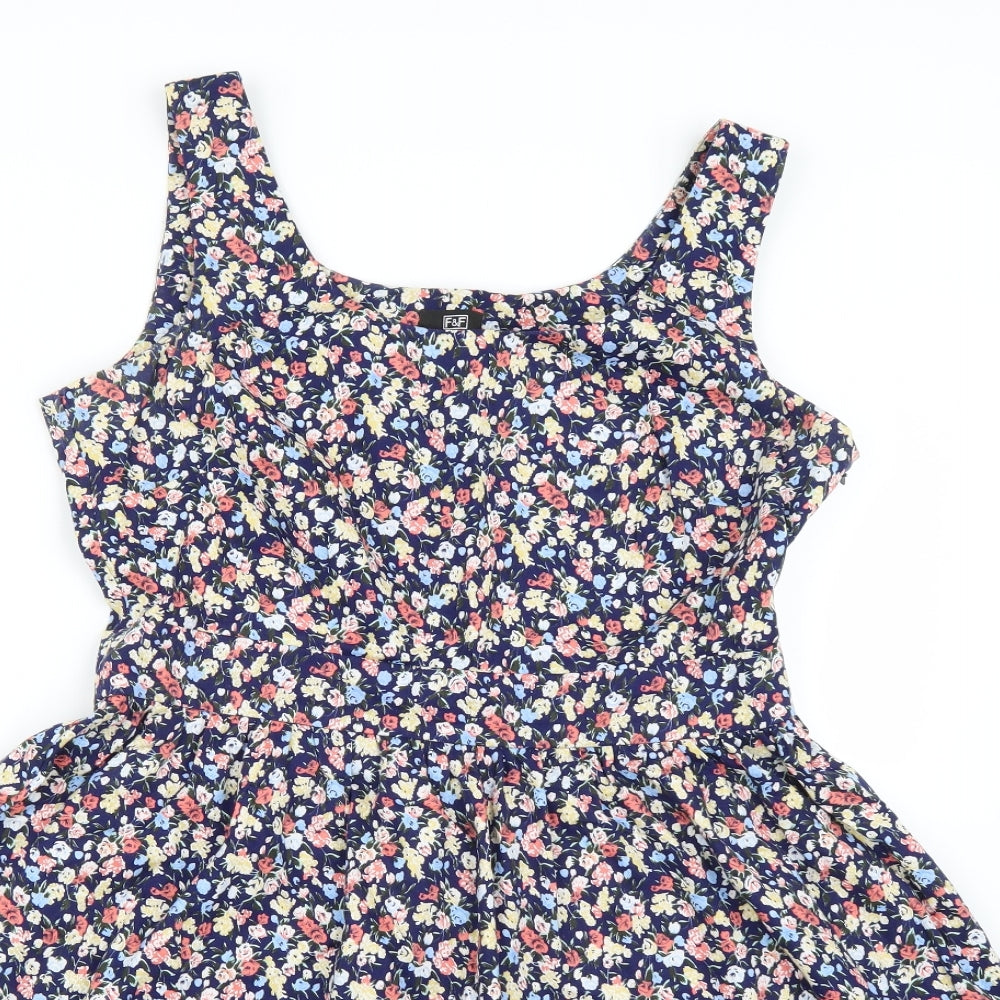 F&F Womens Blue Floral  A-Line  Size 14