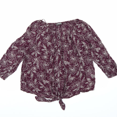 Yessica Womens Purple Floral Chiffon Basic Blouse Size 14